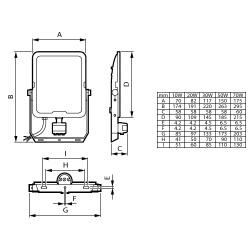LED Уличный прожектор с сенсором 10W, 1100-1200lm, Теплый – нейтральный – холодный белый, IP65, IK07